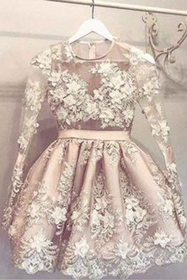 Cheap Long Sleeve Tulle Homecoming Dress, Short Prom Dresses for Girls,  MH168