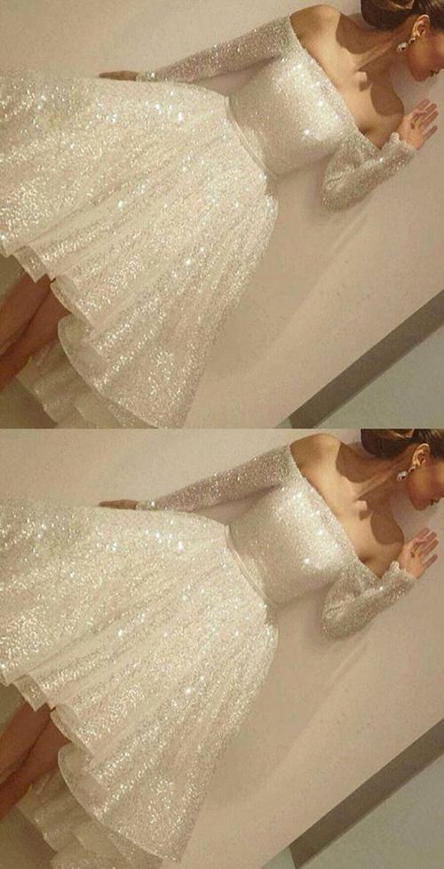 Shinning Off Shoulder A-line Homecoming Dresses Asymmetrical PromDress  Short, MH167 – Musebridals