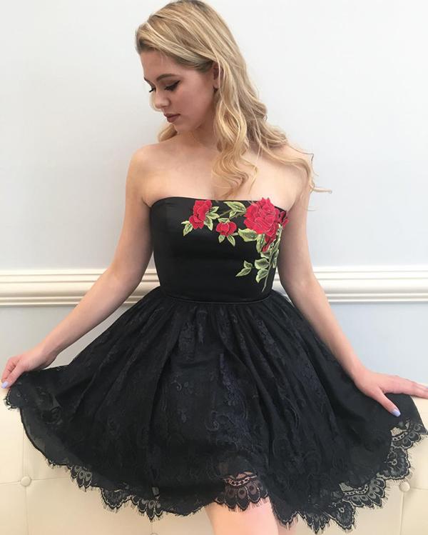 White Strapless Off Shoulder Floral Simple Homecoming Dresses for Girls,  MH355  Musebridals