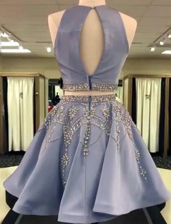 Two Piece A-Line Jewel Sleeveless Short Prom Dress, Homecoming Dress With Beading, MH109 Two Piece A-Line Jewel Sleeveless Short Prom Dress, Homecoming Dress With Beading, MH109