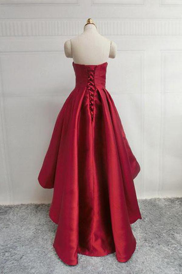 Burgundy Sweetheart Neck Sweet 16 with Corset Back High Low Short Prom Dresses, MH151 at musebridals.com