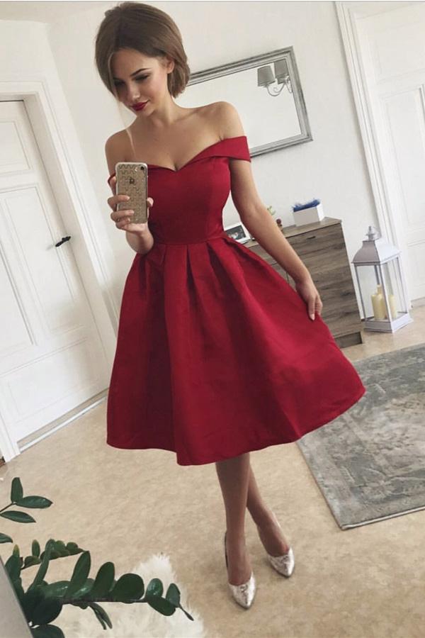 Simple Red Off Shoulder A-line Homecoming Dresses, Graduation Dresses, MH347