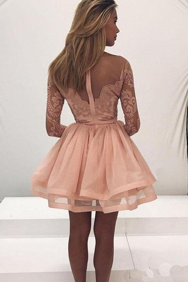 Cute Long Sleeve Lace Tulle Zipper Back Homecoming Dresses for Girls, MH364 Cute Long Sleeve Lace Tulle Zipper Back Homecoming Dresses for Girls, MH364