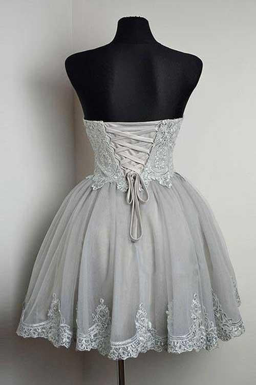 Grey Sweetheart Neck Lace Appliqued Homecoming Dresses Short Prom Dress, MH220 – Musebridals