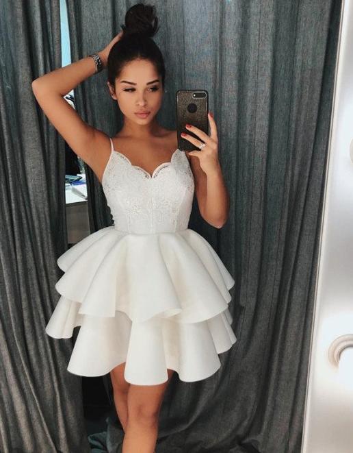 Ivory Lace Spaghetti Strap V Neck Short Homecoming Dresses Party Dress, MH232 Ivory Lace Spaghetti Strap V Neck Short Homecoming Dresses Party Dress, MH232