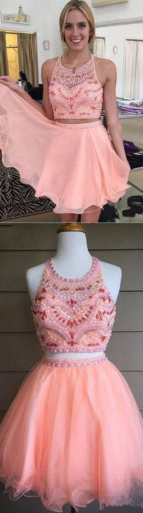 Charming Two Piece Tulle Homecoming Dress Party Dress Short Prom Dress , MH176 at musebridals.com