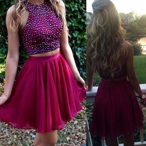 Charming Homecoming Dress Short two pieces beaded halter lovely Short prom dress from www.musebridals.com