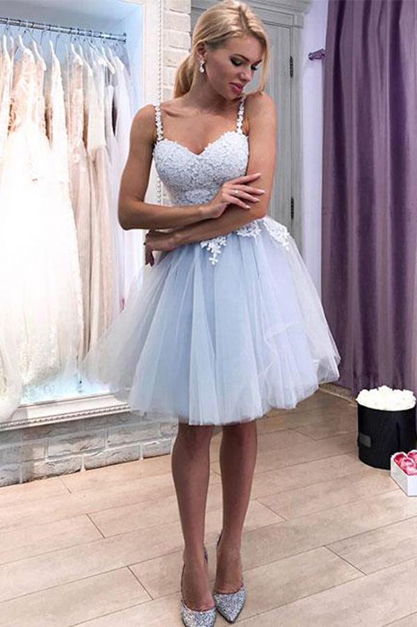 Blue Sweetheart Neck Tulle Lace Short Prom Dress, Cheap Homecoming Dress, MH138 Blue Sweetheart Neck Tulle Lace Short Prom Dress, Cheap Homecoming Dress, MH138