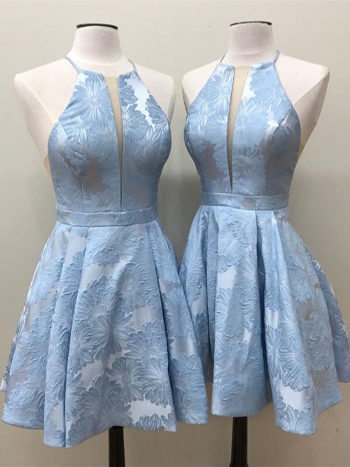 Lilac Halter Floral Homecoming Dresses,Graduation Dress, Party Dresses,  MH149 – Musebridals