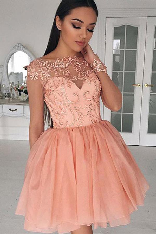 Homecoming Short Dresses Freshman Blush Blush Pink Cap Sleeves Beaded Short Prom Dresses, Homecoming Homecoming Short Dresses Freshman Blush Blush Pink Cap Sleeves Beaded Short Prom Dresses, Homecoming