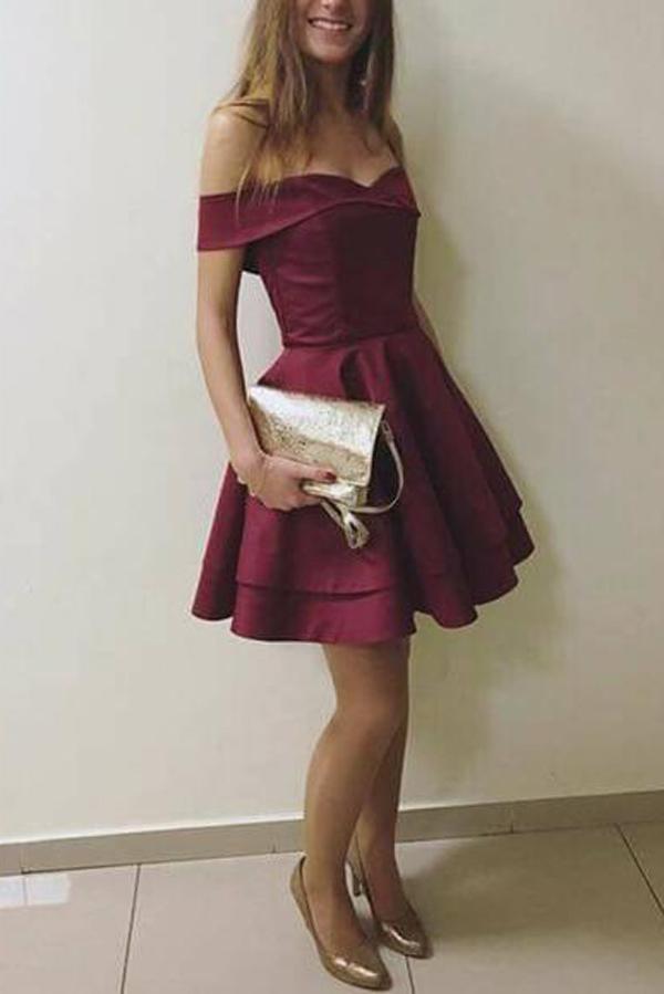 Burgundy A-Line Off-the-Shoulder Homecoming Dress, Short Party Dresses, MH153 Musebridals Burgundy A-Line Off-the-Shoulder Homecoming Dress, Short Party Dresses, MH153 Musebridals