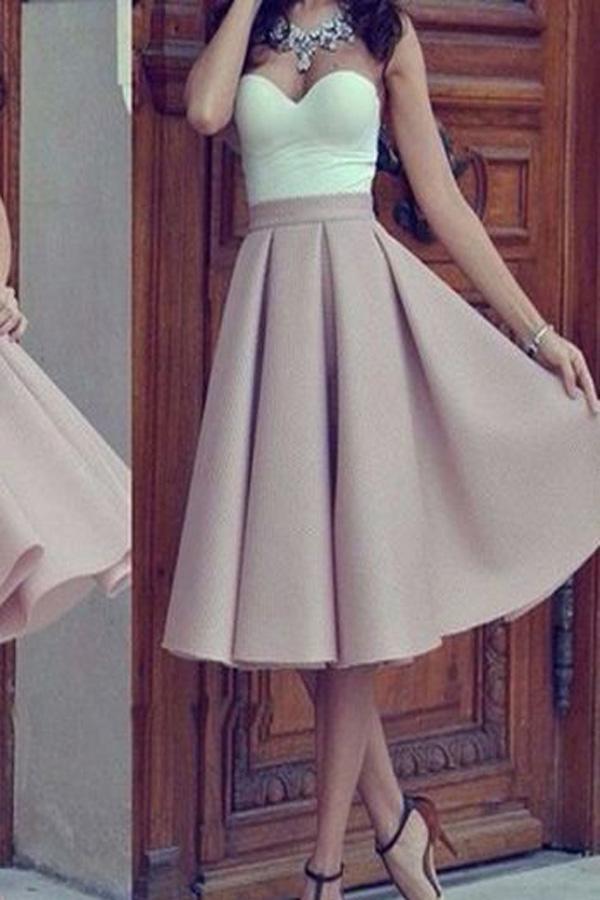 Unique A-line Mismatched Strapless Sweetheart Homecoming Dresses for Teens, MH377