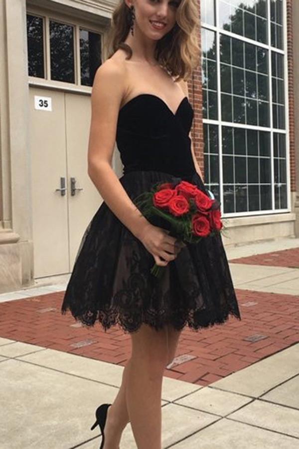 Black Lace Sweetheart Homecoming Dresses, Prom Dress Short for Girls, MH240 Black Lace Sweetheart Homecoming Dresses, Prom Dress Short for Girls, MH240