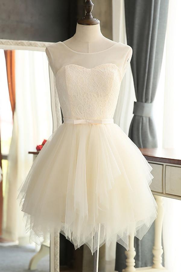 White Tulle Simple A-line Homecoming Dresses, Cocktail Graduation Dress, MH335