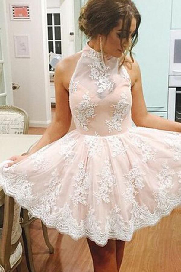 Charming High Neck White Lace Sleeveless Homecoming Dresses for Girls, MH395 Musebridals Charming High Neck White Lace Sleeveless Homecoming Dresses for Girls, MH395 Musebridals