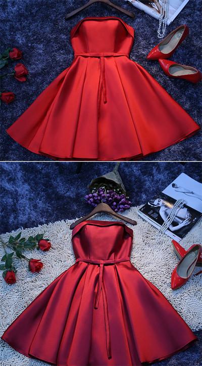 Simple Red Satin A-line Homecoming Dress, Cheap Short Party Dresses for Girls, MH305