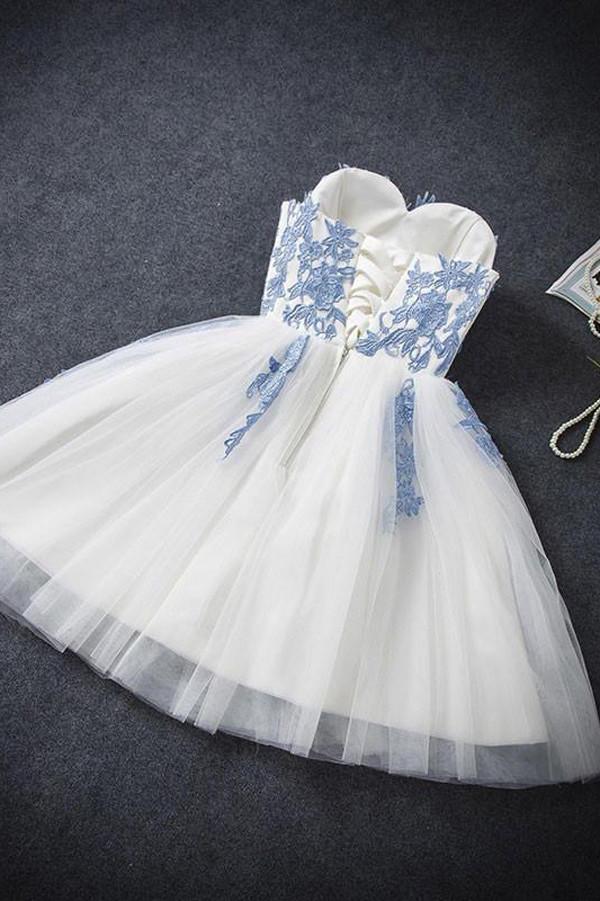 Blue Tulle A-line Strapless Short Prom Dress, Cheap Homecoming Dress, MH319   Musebridals