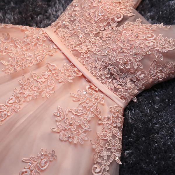Blush Pink Short Bridesmaid Dress, Lace Appliqued Tulle Homecoming Dre Musebridals Blush Pink Short Bridesmaid Dress, Lace Appliqued Tulle Homecoming Dre Musebridals
