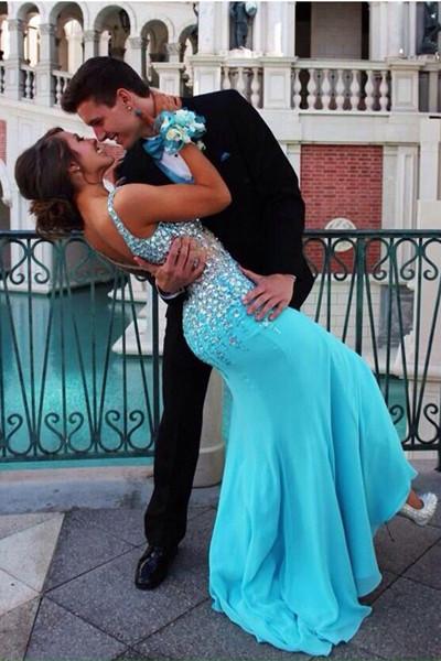 Fabulous Chiffon V-Neck Mermaid Court Train Long Prom Dress With Beading, MP218