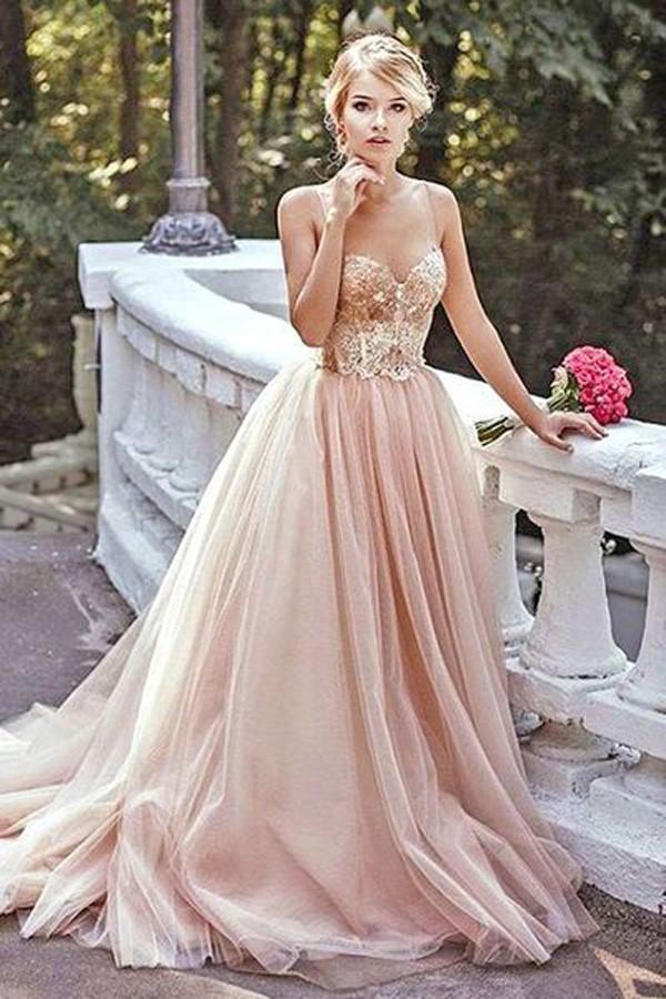 Gold Sequin Tulle A line Off Shoulder Long Prom Dresses, Cheap Formal Dresses, MP229