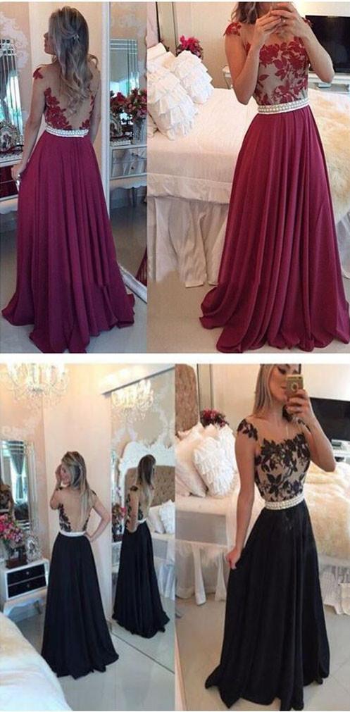 Fashion Red Chiffon A-line Floor Length Prom Dresses, Party Dresses, MP354