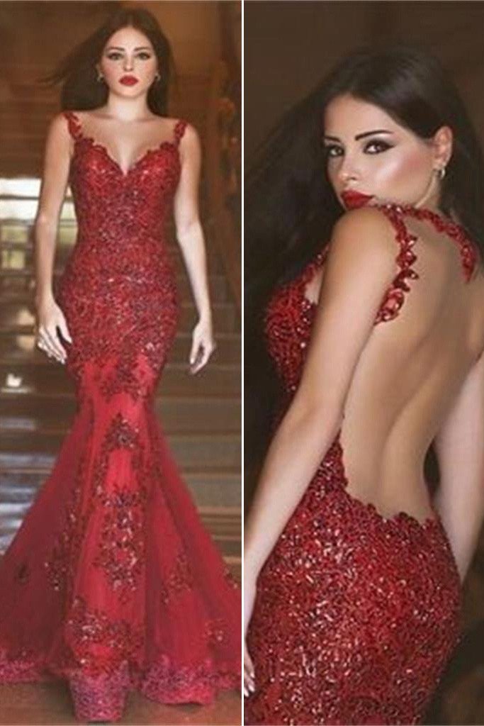 Fabulous Red Backless Mermaid Long Prom Dresses Evening Dresses, MP192 –  Musebridals