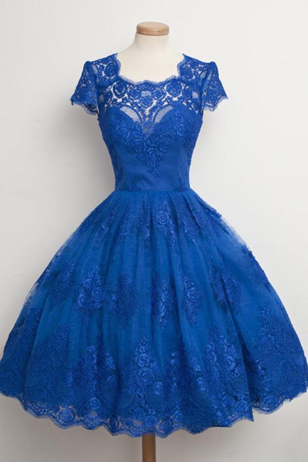 Luxurious Royal Blue Scalloped-Edge Ball Knee-Length Homecoming Dress, MH253 Musebridals Luxurious Royal Blue Scalloped-Edge Ball Knee-Length Homecoming Dress, MH253 Musebridals