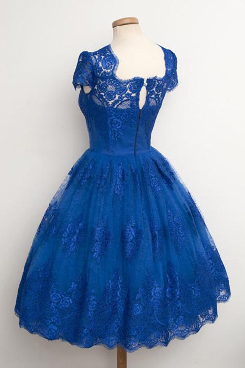 Luxurious Royal Blue Scalloped-Edge Ball Knee-Length Homecoming Dress,  MH253  Musebridals