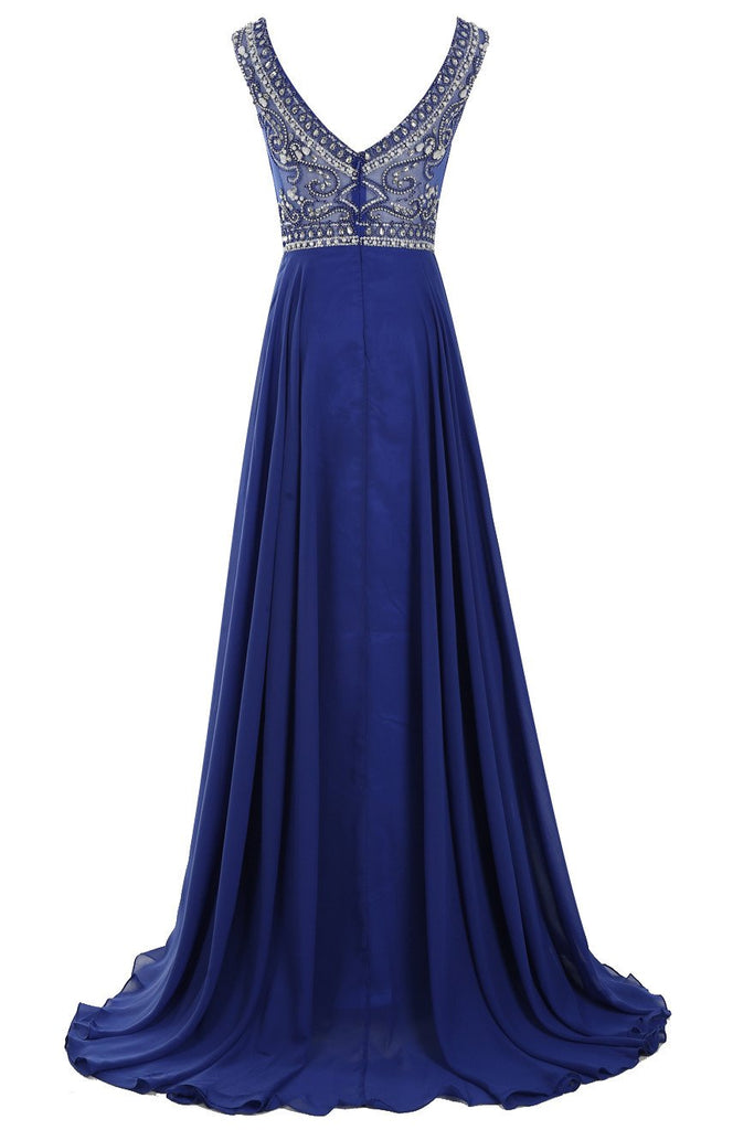 Decent Scoop A-line Royal Blue Beaded Sleeveless Prom Dresses online, MP368|musebridals.com