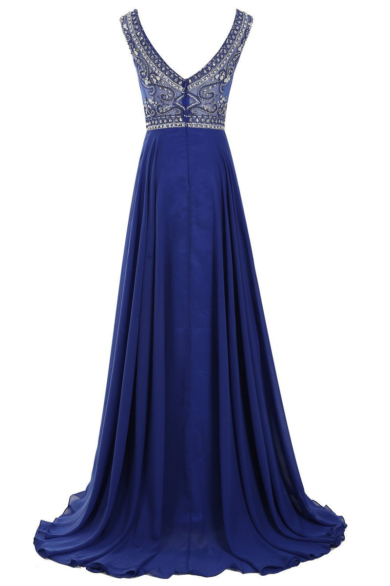 Decent Scoop A-line Royal Blue Beaded Sleeveless Prom Dresses online, MP368   Musebridals