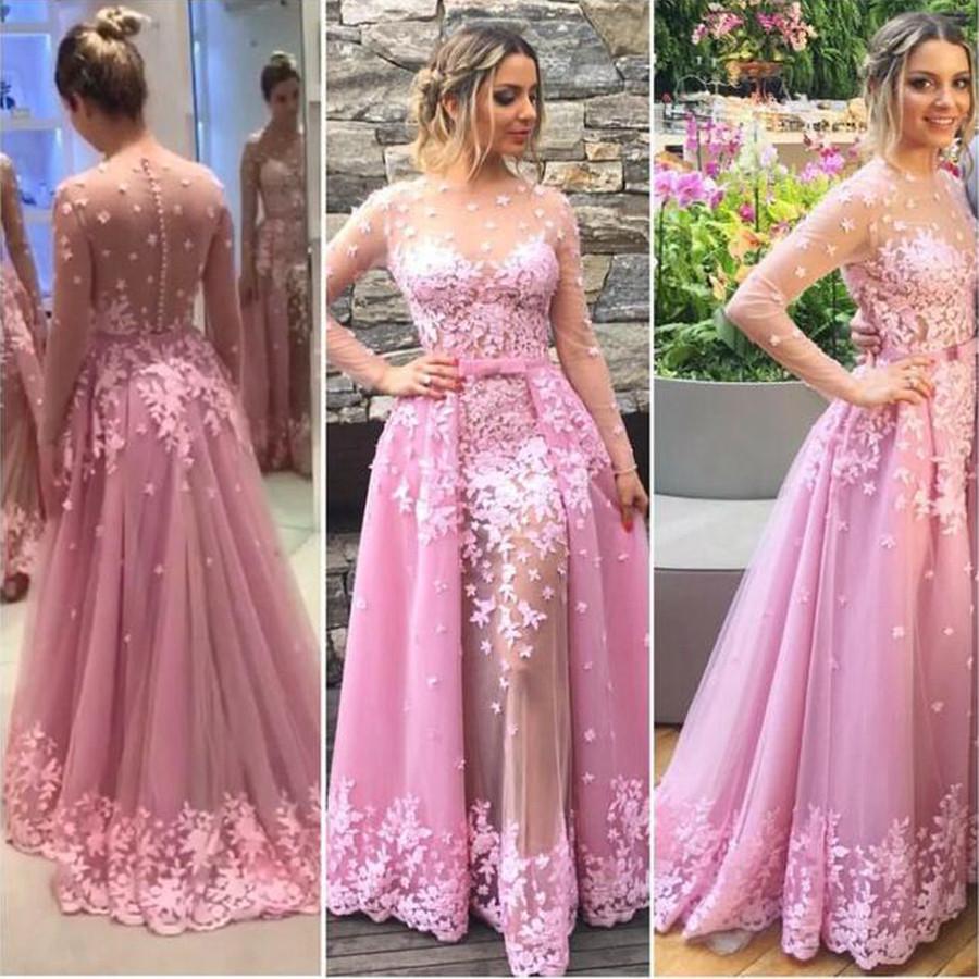 Fabulous Lavender Floral Long Sleeves Prom Dress, Party Dresses With Appliques, MP165 at musebridals.com