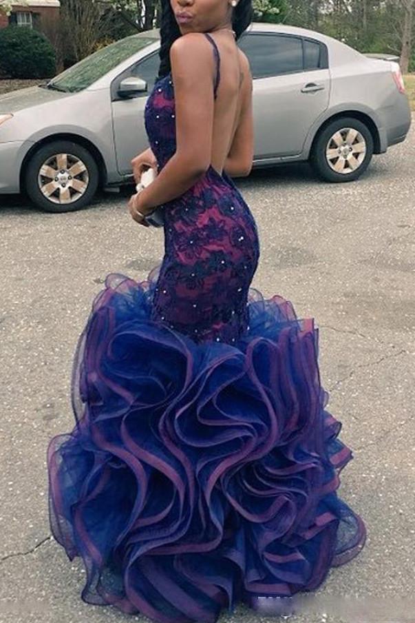 Fabulous Deep V-neck Organza Open Back Long Prom Dress with Appliques, MP164