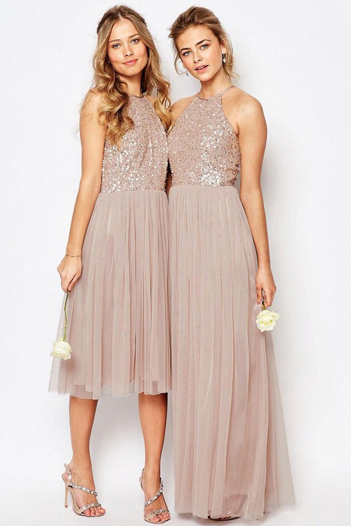 Gorgeous Glittering Tulle Halter Romantic Short Long Bridesmaid Dresses, MB152 Musebridals Gorgeous Glittering Tulle Halter Romantic Short Long Bridesmaid Dresses, MB152 Musebridals