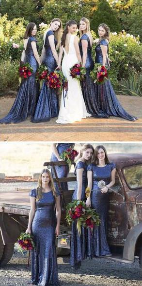 Long sleeve royal hotsell blue bridesmaid dresses