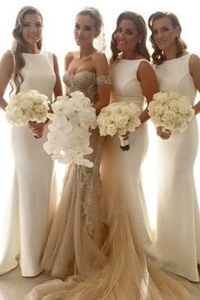 Fabulous White Mermaid Simple Long Wedding Party Dresses, Bridesmaid Dresses, MB148 Musebridals Fabulous White Mermaid Simple Long Wedding Party Dresses, Bridesmaid Dresses, MB148 Musebridals