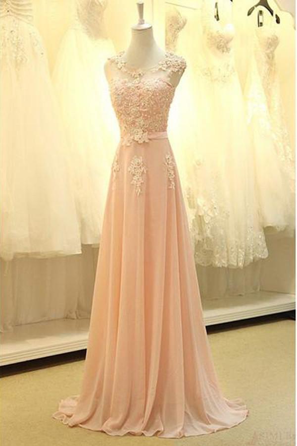 Chiffon A-line Floor Length Real Made Appliques Long Prom Dress Evening Dress, MP277