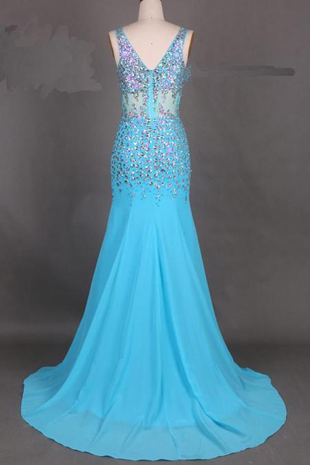 sachin and babi light blue dress Sequins Ruched V Neck Empire Prom Dress, Turquoise Floor Length Sweep Train Prom  Dress, Unique Lace-up Long Chiffon Prom Dress sold by Wedding on Storenvy main image 1