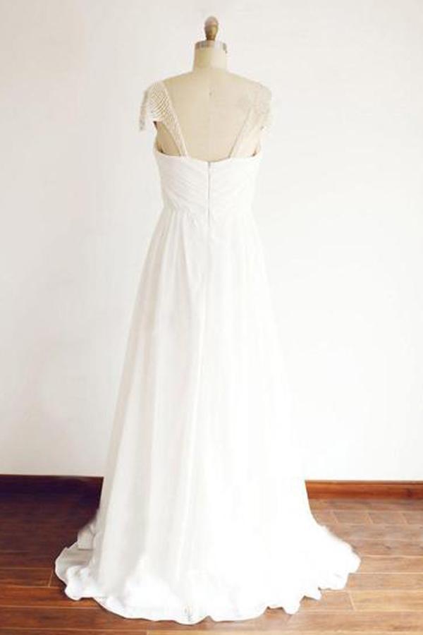 inexpensive chiffon wedding dresses Simple Chiffon A Line V Neck Beach Wedding Dresses, PW360