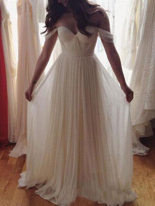 Simple Chiffon Ivory A-line Off Shoulder Summer Beach Wedding Dress, MW171 Musebridals Simple Chiffon Ivory A-line Off Shoulder Summer Beach Wedding Dress, MW171 Musebridals