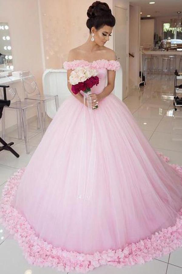 light pink quinceanera dresses off the shoulder Light Pink Off Shoulder Quinceanera Dresses With 3D Flowers