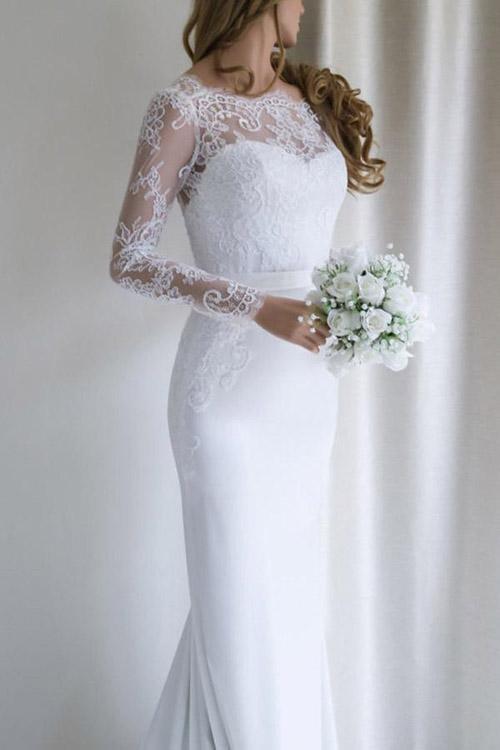 green emerald velvet dress Fabulous White Long Sleeves Mermaid Lace Long Wedding Dress with Train,  MW144 – Musebridals