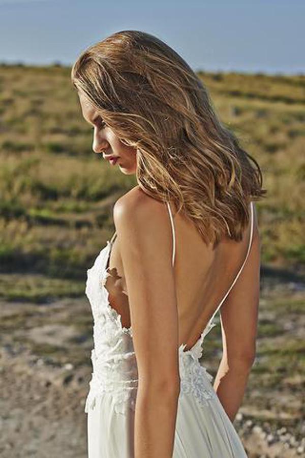 White Spaghetti Straps Open Back Lace Beach Wedding Dresses, MW212 –  Musebridals