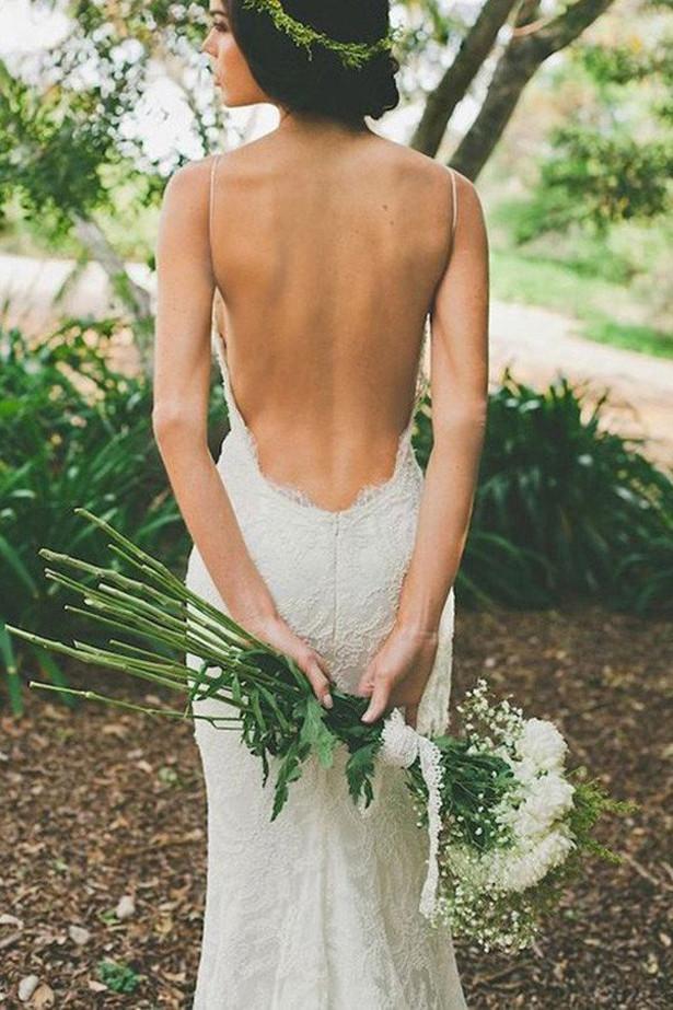 White V-neck Open Back Spaghetti Straps Wedding Dress with Sweep Train, MW231 White V-neck Open Back Spaghetti Straps Wedding Dress with Sweep Train, MW231