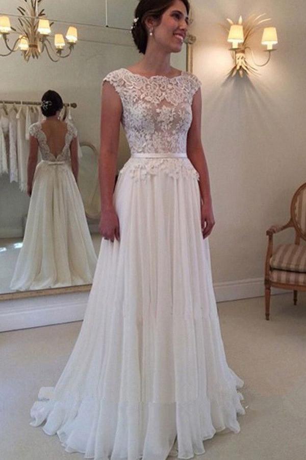 Cheap A-line Lace Top Backless Ball Gowns Long Beach Wedding Dress, MW104 –  Musebridals