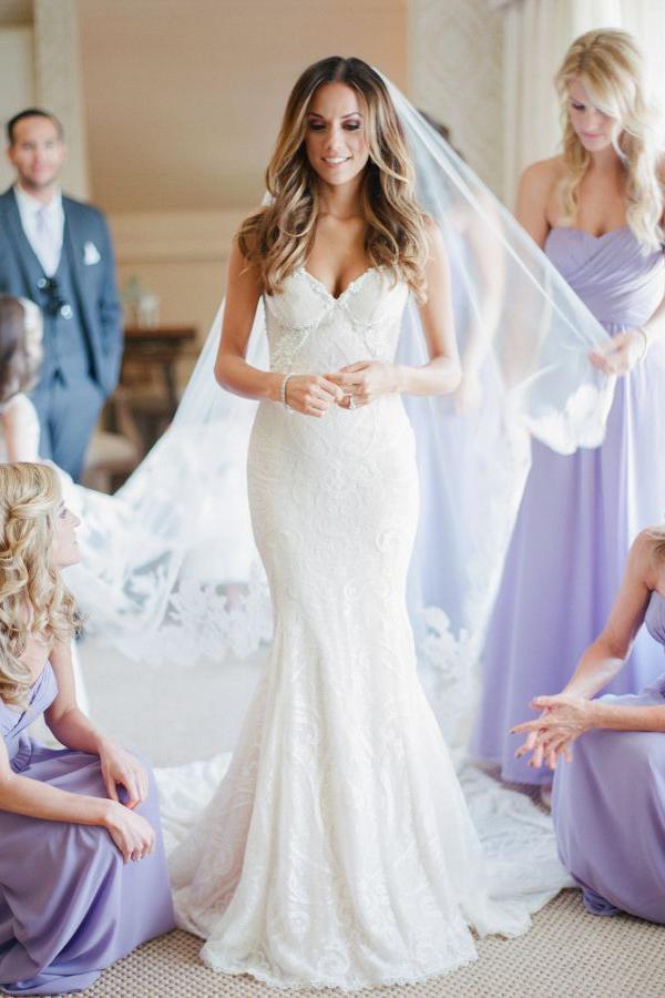 sweetheart lace trumpet wedding dress 44403: Trumpet Bridal Gown with Plunging Sweetheart Neckline