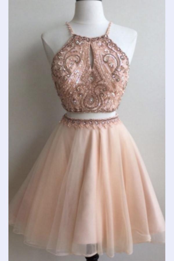 homecoming dresses for 10 year olds Mini V Neck Champagne Beaded Chiffon Peach Short Homecoming Dresses ARD1487