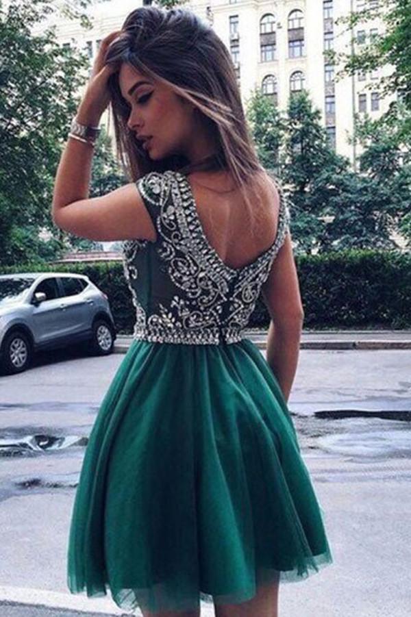 Cheap Green Beaded Tulle A-line Short Prom Dress, Homecoming Dresses, MH329 Musebridals Cheap Green Beaded Tulle A-line Short Prom Dress, Homecoming Dresses, MH329 Musebridals
