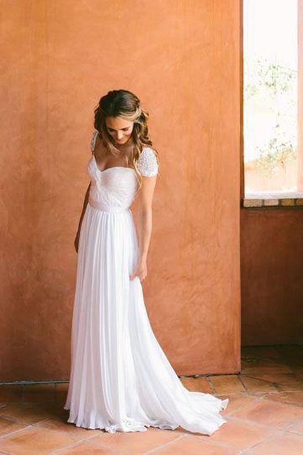 Cheap Chiffon Sweetheart Wedding Dresses with Beading And Short Train, MW123 Cheap Chiffon Sweetheart Wedding Dresses with Beading And Short Train, MW123