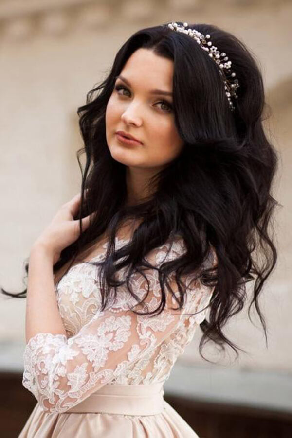 satin wedding dress with lace sleeves Satin A-line Illusion Long Sleeves Wedding Dresses MW640