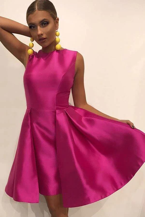 Satin A-line Round Neck Pleated Homecoming Dresses, Short Prom Dress, MH539 Satin A-line Round Neck Pleated Homecoming Dresses, Short Prom Dress, MH539